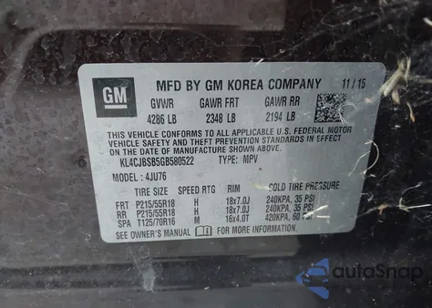 2016 Buick Encore Convenience из США, поврежденный, VIN KL4CJBSB5GB580522